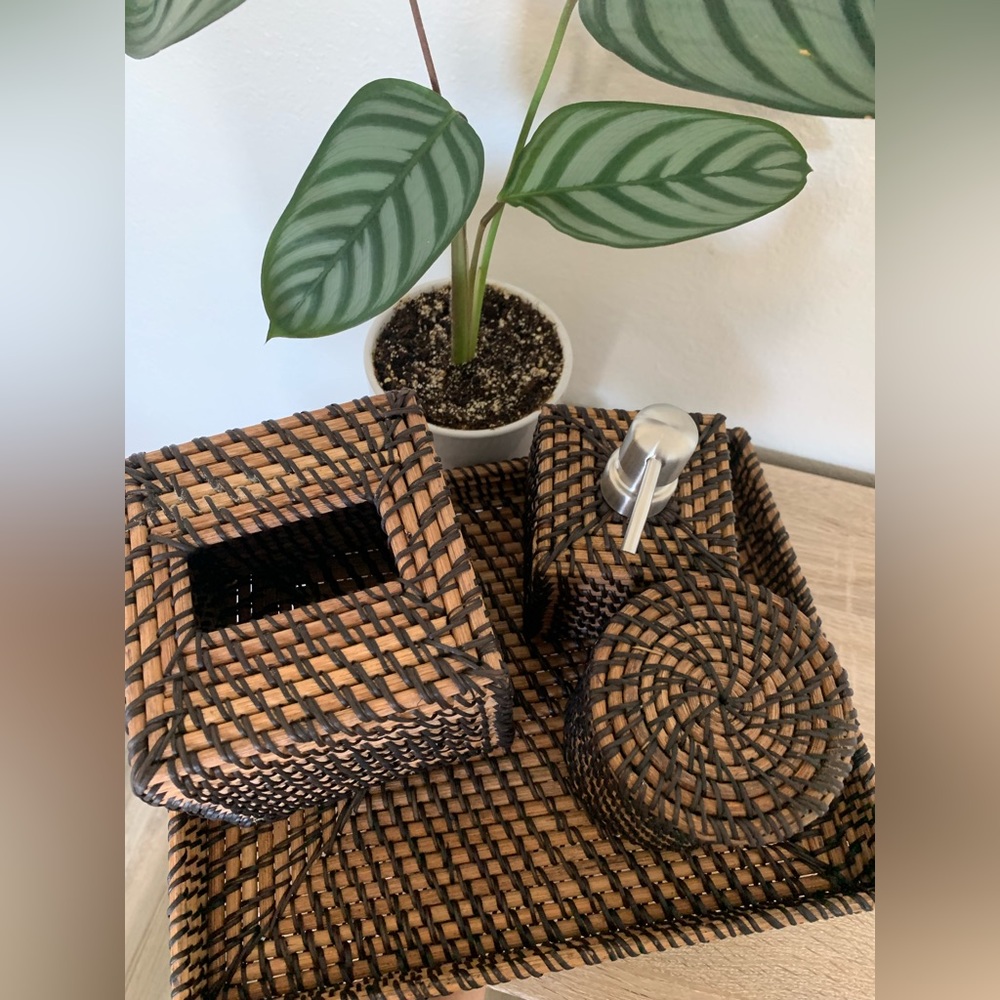 Wicker-Rattan bathroom accessories set by designer